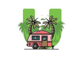 Teardrop camper and coconut tree illustration design vector