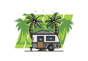 Teardrop camper and coconut tree illustration design vector