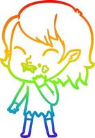 rainbow gradient line drawing cartoon vampire girl with blood on cheek vector