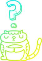 cold gradient line drawing cartoon cat with question mark vector