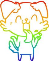 dibujo de línea de gradiente de arco iris perro jadeante de dibujos animados encogiéndose de hombros vector