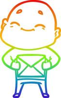 rainbow gradient line drawing happy cartoon bald man vector