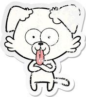 distressed sticker of a cartoon dog with tongue sticking out vector