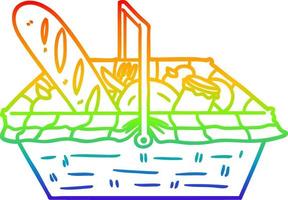 rainbow gradient line drawing cartoon picnic basket vector