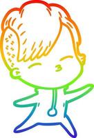 rainbow gradient line drawing cartoon squinting girl vector