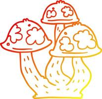 warm gradient line drawing cartoon mushrooms vector