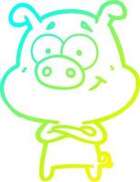 línea de gradiente frío dibujo feliz cerdo de dibujos animados vector