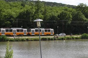 The tram and the budafok mountains in the afternoon in Budapest photo