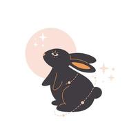 Cute rabbit with astrology elements. Year of the Rabbit vector