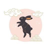 Happy Chinese New year greeting card with cute rabbit. Year of the Rabbit. Mid autumn festival vector