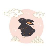 Happy Chinese New year greeting card with cute rabbit. Year of the Rabbit. Mid autumn festival vector