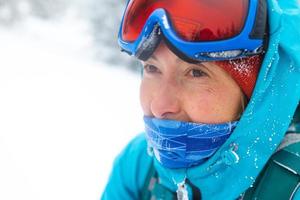 Portrait of climber in snowboard goggles photo