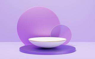 3d white half sphere podium with gold border on glass arch circle purple background. Empty pedestal mockup space for display product design. Abstract minimal studio geometric shape object. 3d render. photo