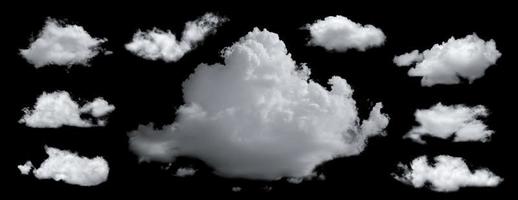 Set of White clouds isolated on black background. photo