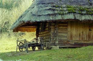 Photo on theme of old wooden hut without windows