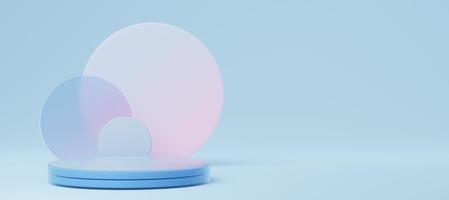 Empty glass cylinder podium with pink blue translucent round glass, copy space background. Abstract geometric. Pedestal pastel minimal showcase mockup. stage for display of product design. 3d render. photo