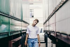 young man in empty white t-shirt photo