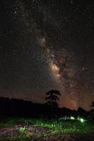 Milky Way Galaxy and Silhouette of Tree with cloud.Long exposure photograph.With grain photo