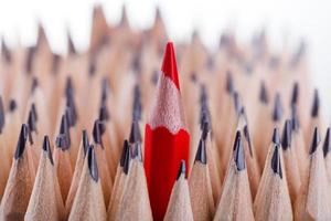 One sharpened red pencil among many ones photo