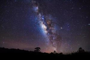 Milky Way and Silhouette of Tree with cloud.Long exposure photograph.With grain photo