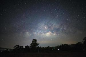 Milky Way and silhouette of tree at Phitsanulok Thailand, Long exposure photograph.with grain photo