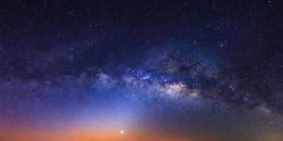 Milky Way galaxy and Venus before sunrise, Long exposure photograph, with grain photo