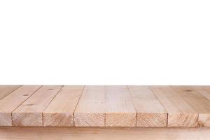 Wood table top on white background photo