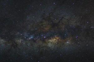 Starry night sky, Milky way galaxy with stars and space dust in the universe, Long exposure photograph, with grain. photo