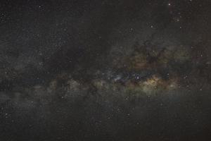 Starry night sky, Milky way galaxy with stars and space dust in the universe, Long exposure photograph, with grain. photo