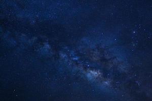 Starry night sky, Milky way galaxy with stars and space dust in the universe, Long exposure photograph, with grain. photo