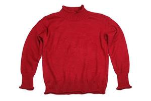 ropa de suéteres rojos de moda para la temporada de invierno aislada en fondo blanco foto