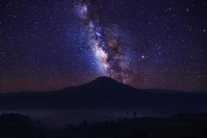 milky way over mountain,long exposure photograph,with grain photo