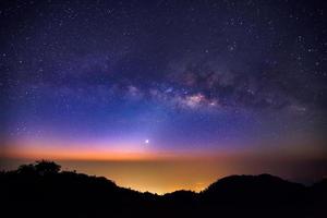 Milky Way Galaxy at Doi Luang Chiang Dao is a 2,225 m. high mountain in Chiang Mai Province, Thailand..Long exposure photograph.With grain photo