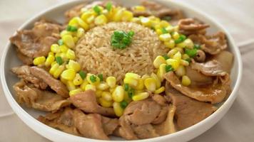 fried rice with pork sliced and corn in Japanese style video