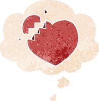 cartoon broken heart and thought bubble in retro textured style vector