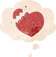 cartoon broken heart and thought bubble in retro textured style vector