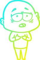 cold gradient line drawing cartoon tired bald man vector
