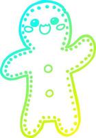 cold gradient line drawing cartoon gingerbread man vector