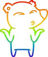 rainbow gradient line drawing cartoon bear shrugging vector