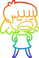 rainbow gradient line drawing cartoon woman talking loudly vector