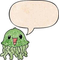 cartoon jellyfish and speech bubble in retro texture style vector