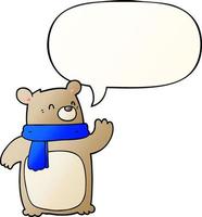 cartoon bear wearing scarf and speech bubble in smooth gradient style vector