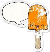 cartoon ice lolly and speech bubble distressed sticker vector