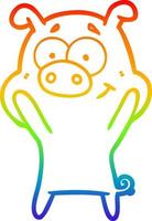 rainbow gradient line drawing happy cartoon pig vector