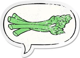 cartoon asparagus and speech bubble distressed sticker vector