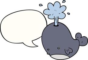 caricatura, escupiendo, ballena, y, burbuja del discurso vector