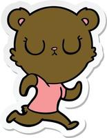 sticker of a peaceful cartoon bear running vector