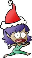 gradient cartoon of a shocked elf girl wearing santa hat vector