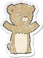 retro distressed sticker of a cartoon teddy bear vector