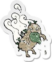 retro distressed sticker of a cartoon old potato vector